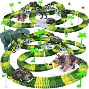 Dinosaur Toys Road Race Track Playset with 2 Dinosaur Cars for Kids Age 3+ Gift